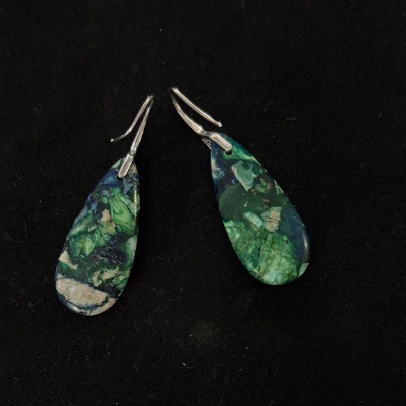 Artisan Natural Stone Sea Sediment Green and Blue Stone Earrings - Picture 2 of 3